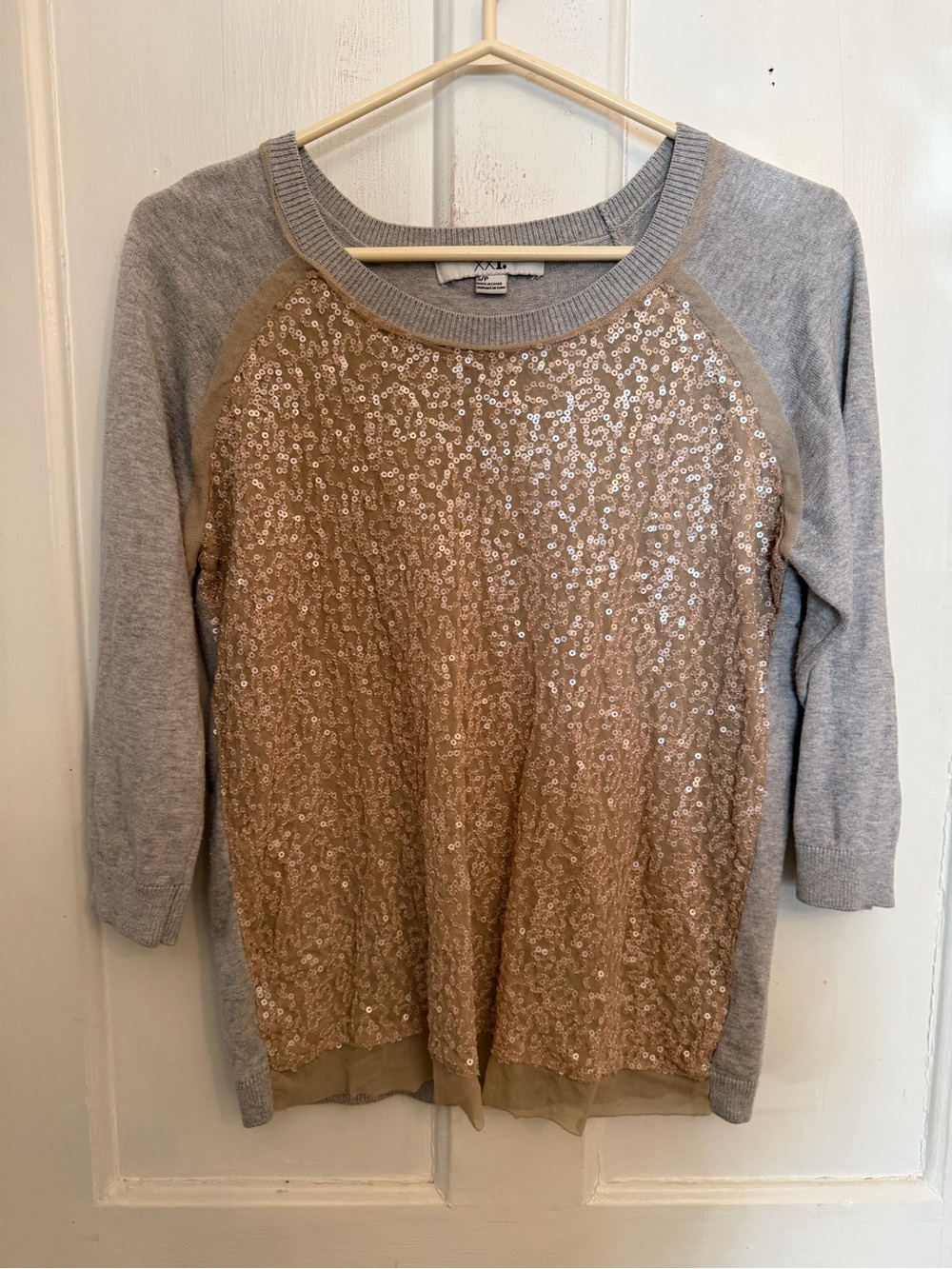 Sequined Front Grey & Gold Women's Sweater